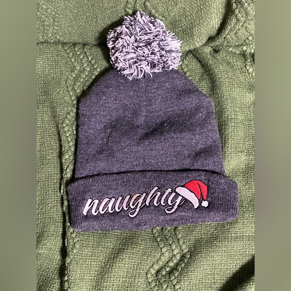 Two sided naughty/nice winter beanie